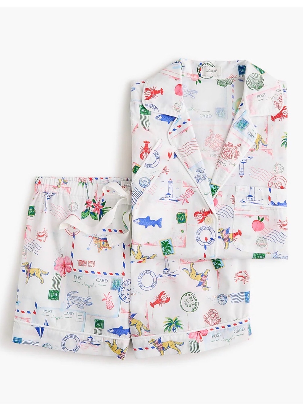 J. Crew White Postcard Print Pajama Set - Short Sleeve & Shorts